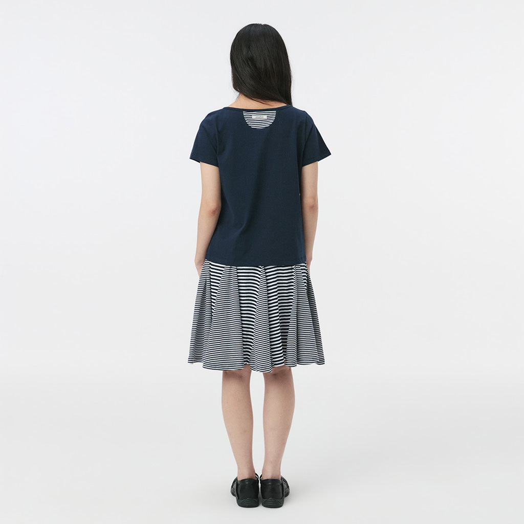 OHESHIO FRILL JERSEY T-SHIRT, NAVY
