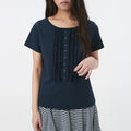 OHESHIO FRILL JERSEY T-SHIRT, NAVY