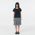 OHESHIO FRILL JERSEY T-SHIRT, NAVY