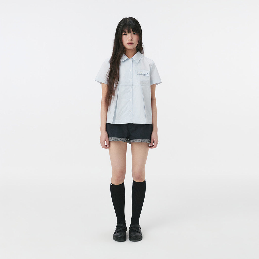 OHESHIO A-LINE PLEATED POCKET SHIRT, BLUE