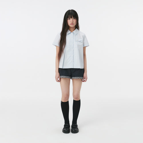 OHESHIO A-LINE PLEATED POCKET SHIRT, BLUE