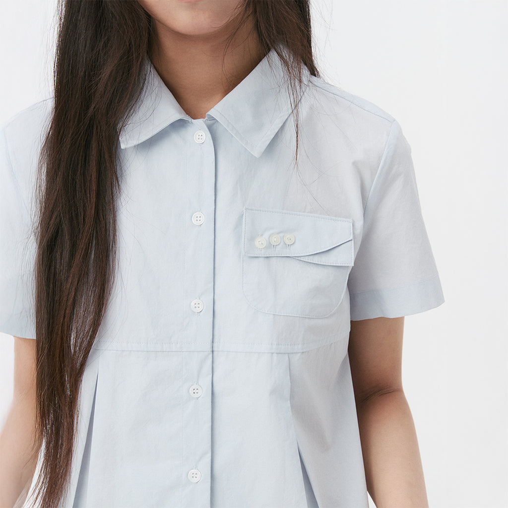 OHESHIO A-LINE PLEATED POCKET SHIRT, BLUE