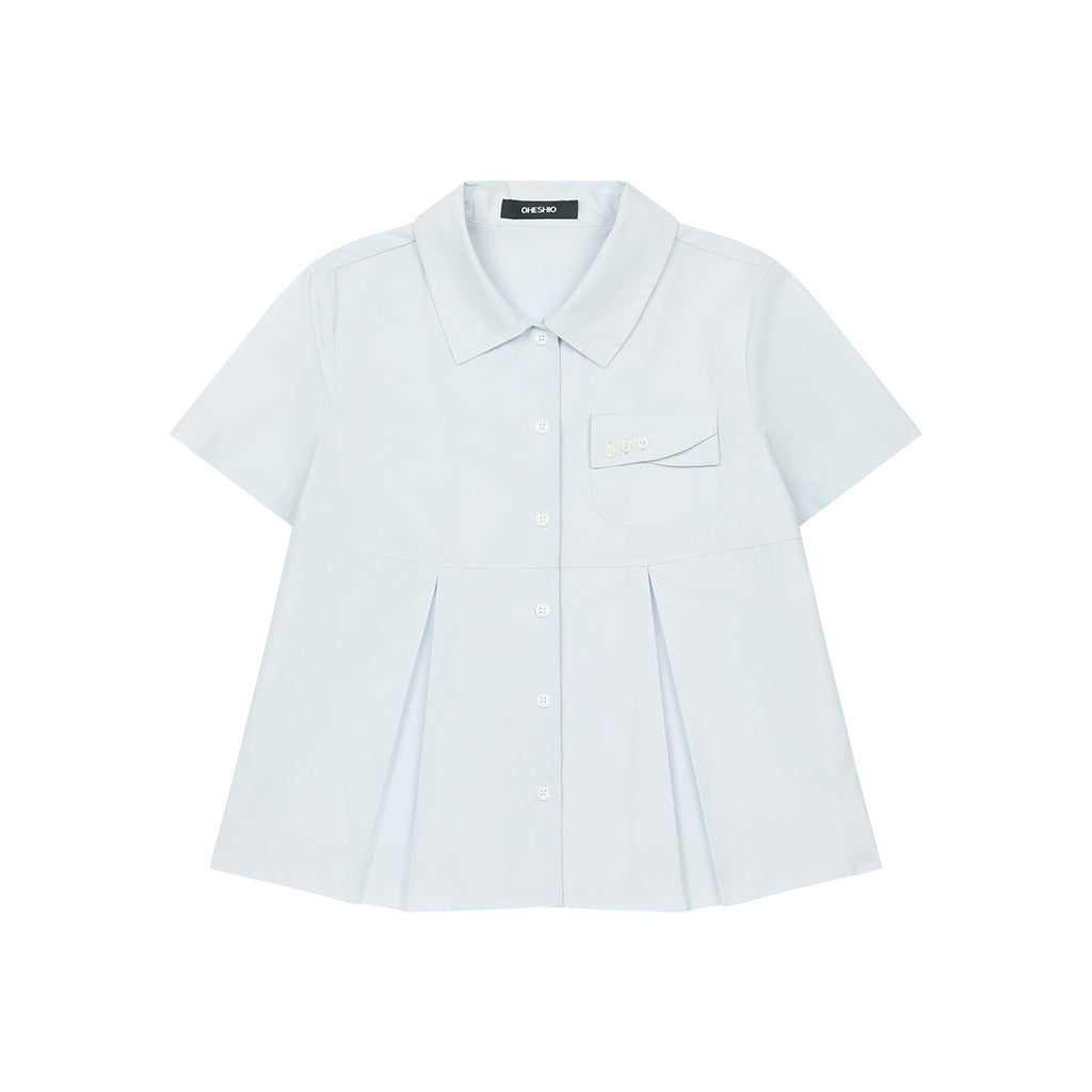 OHESHIO A-LINE PLEATED POCKET SHIRT, BLUE