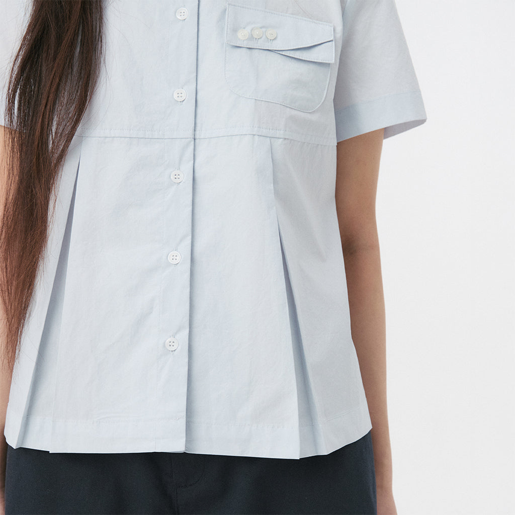 OHESHIO A-LINE PLEATED POCKET SHIRT, BLUE