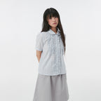 OHESHIO ROUND COLLAR FRILL BLOUSE, STRIPE