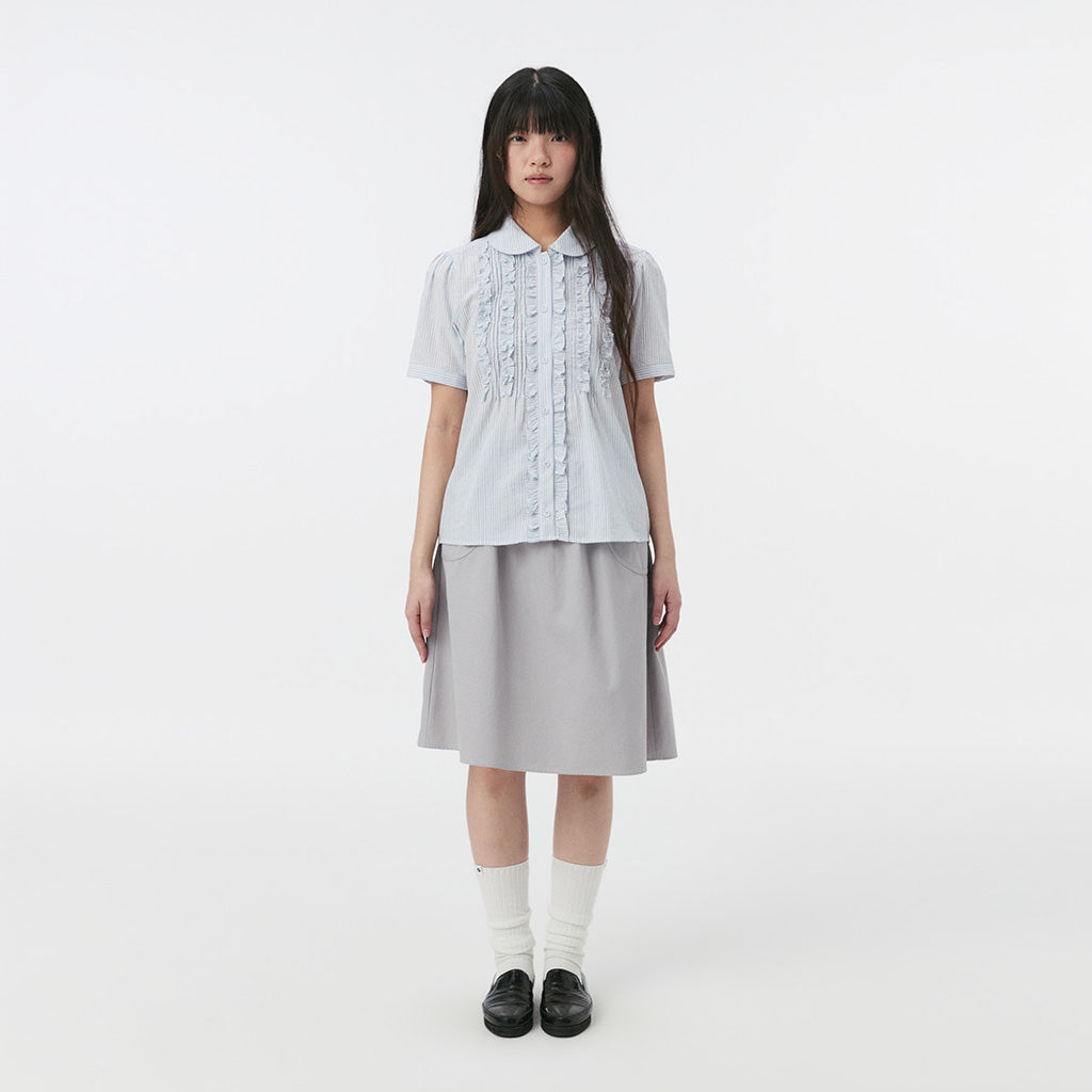 OHESHIO ROUND COLLAR FRILL BLOUSE, STRIPE