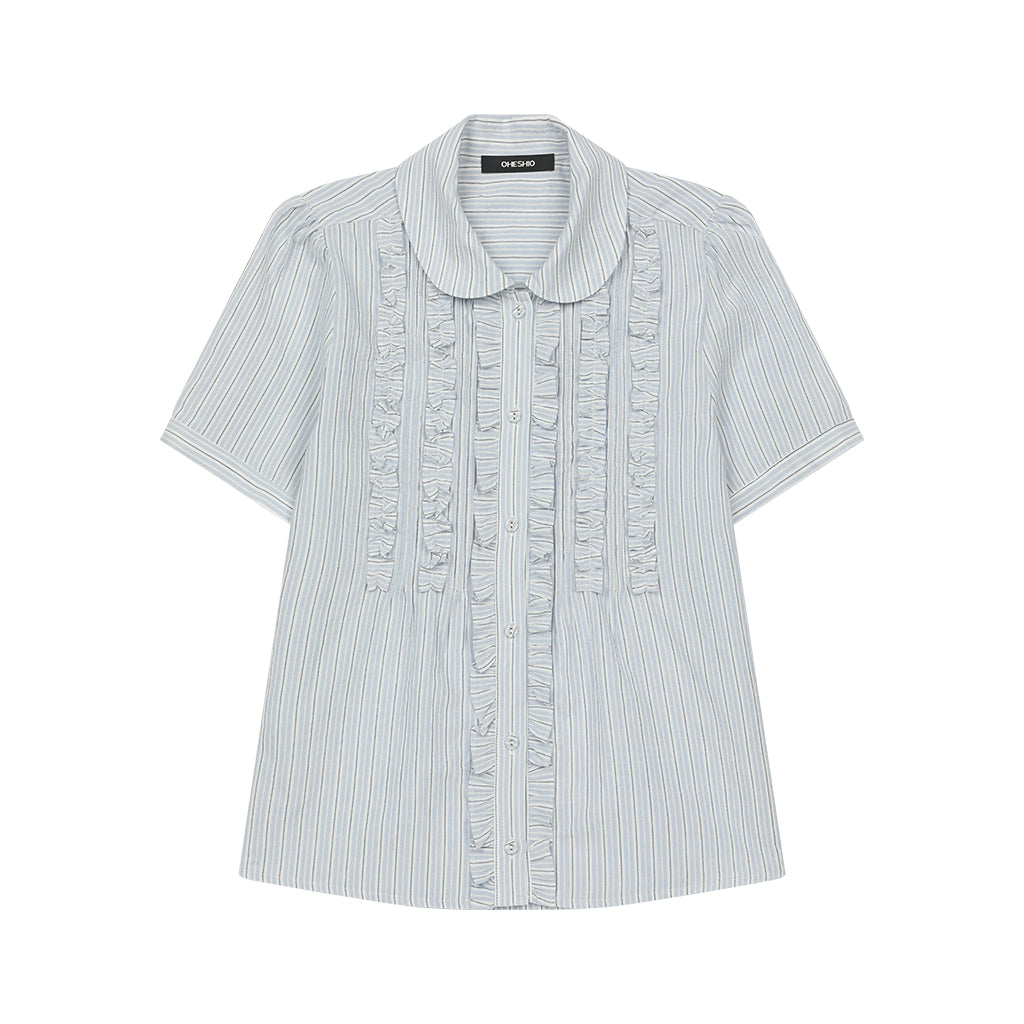 OHESHIO ROUND COLLAR FRILL BLOUSE, STRIPE