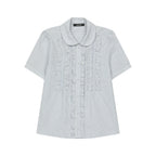 OHESHIO ROUND COLLAR FRILL BLOUSE, STRIPE
