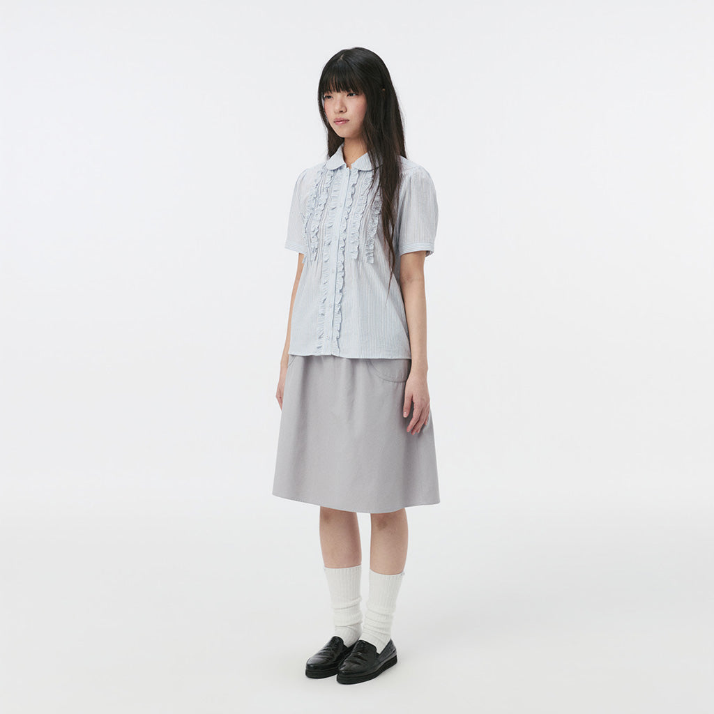OHESHIO ROUND COLLAR FRILL BLOUSE, STRIPE