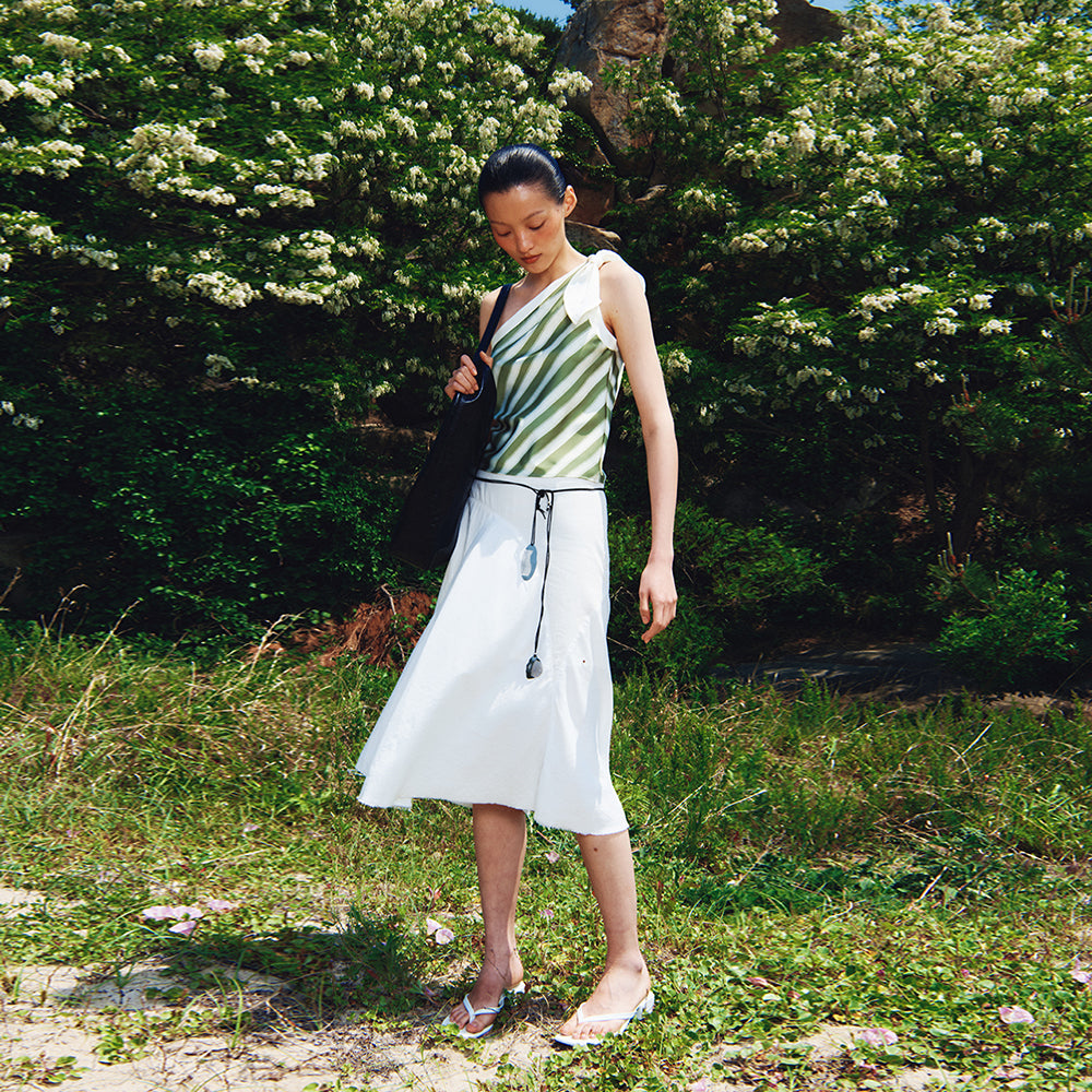 KIJUN Stripe Scarf Top Olive Green