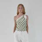 KIJUN Stripe Scarf Top Olive Green