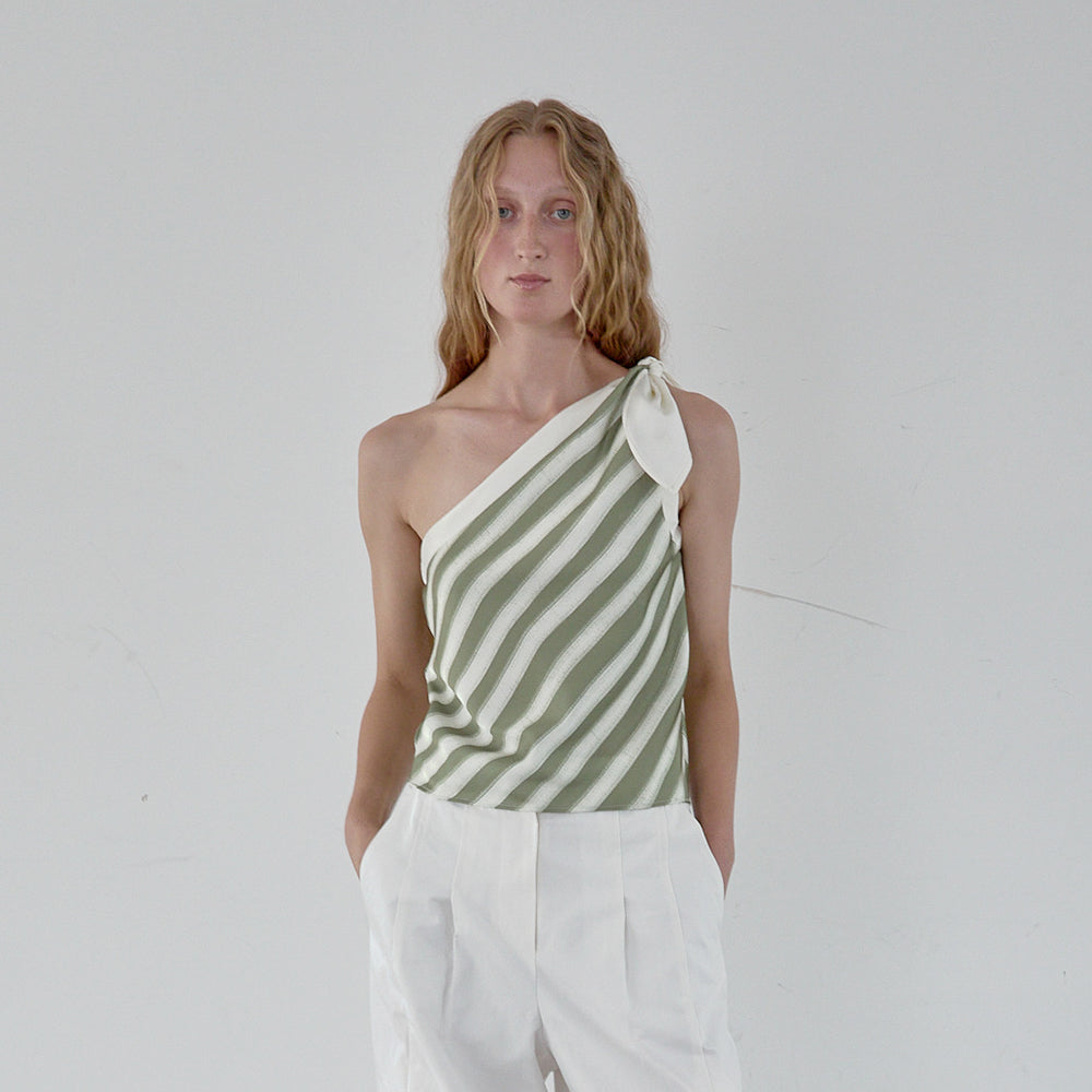KIJUN Stripe Scarf Top Olive Green