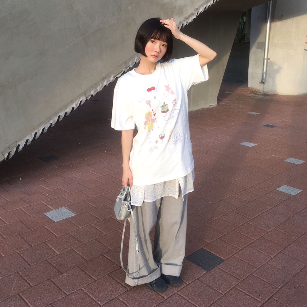 CGP Childish Angel Drawing Short Sleeve T-Shirt - Off White