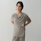 EAAH DRAPE WRAP BLOUSE (TAUPE)