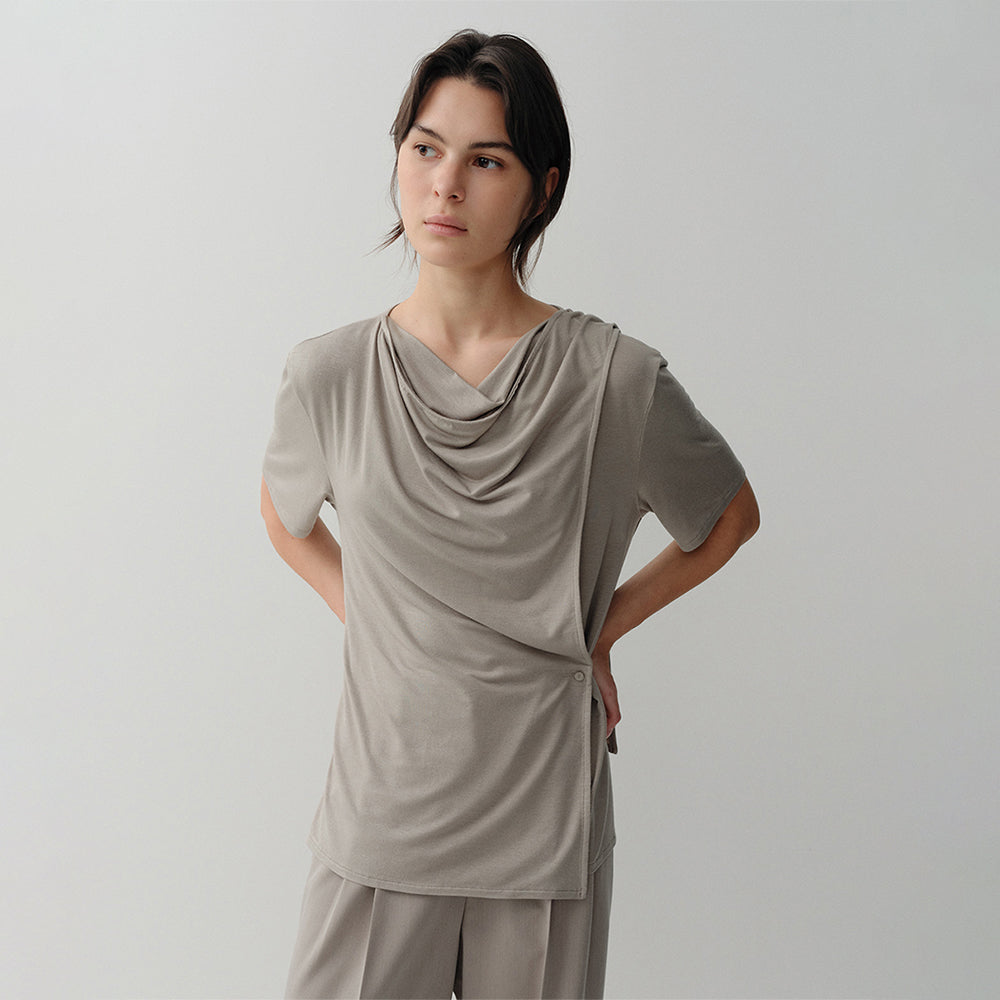 EAAH DRAPE WRAP BLOUSE (TAUPE)