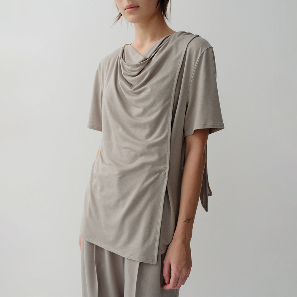 EAAH DRAPE WRAP BLOUSE (TAUPE)