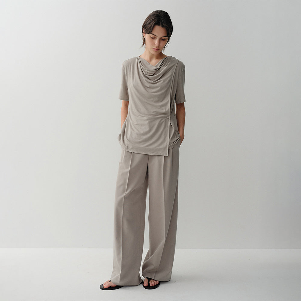 EAAH DRAPE WRAP BLOUSE (TAUPE)