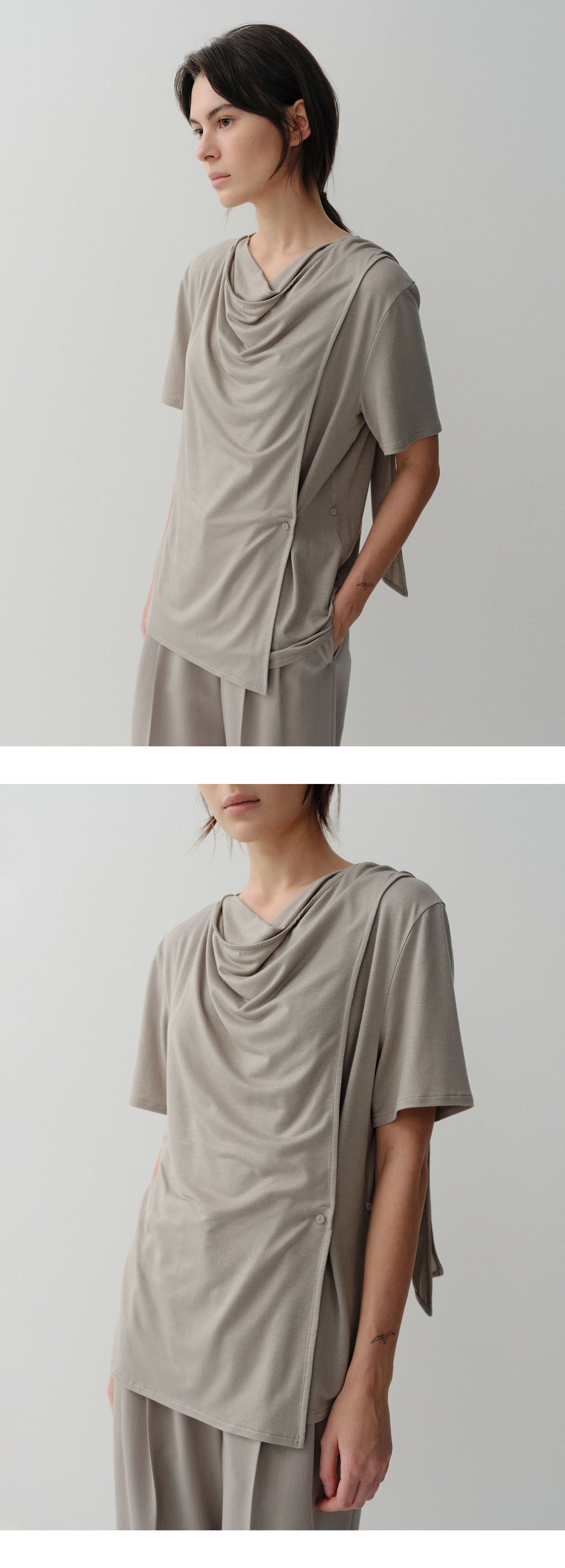 EAAH DRAPE WRAP BLOUSE (TAUPE)