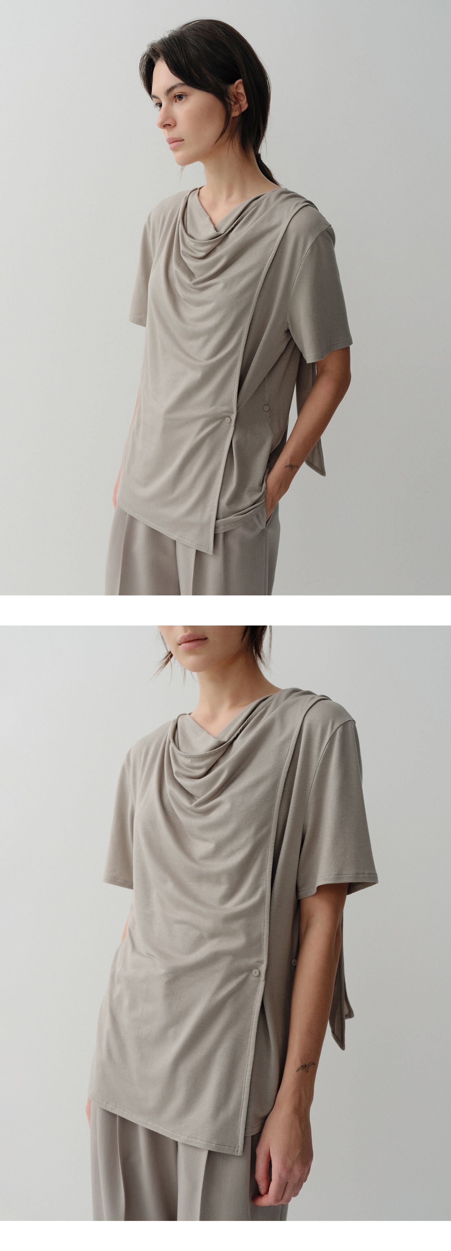 EAAH DRAPE WRAP BLOUSE (TAUPE)