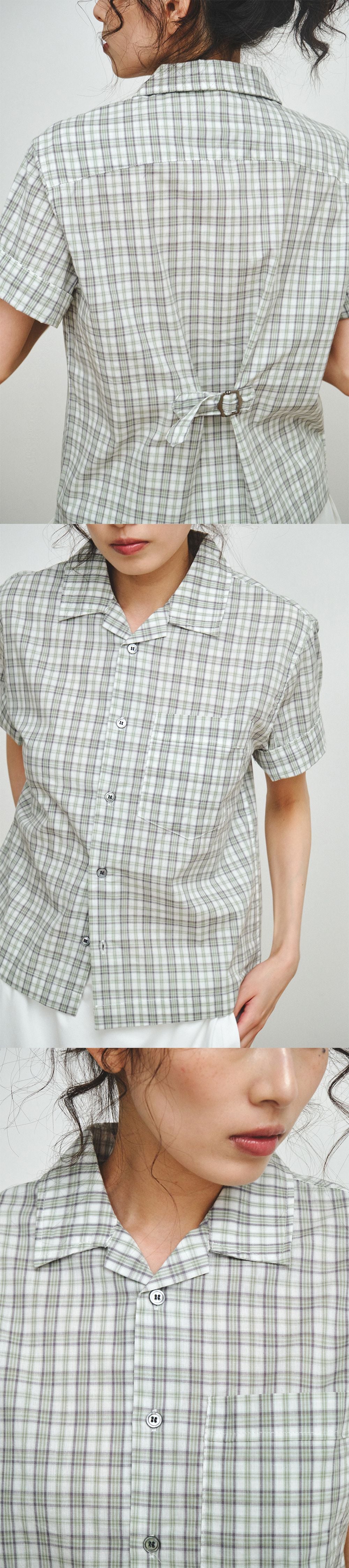 PLZPROJECT CHECK CINCH-BACK HALF SHIRT, GREEN