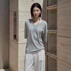 Siyazu [Sobin PICK] SITP5287 U-Neck Relaxed Short Sleeve T-Shirt_Melange gray
