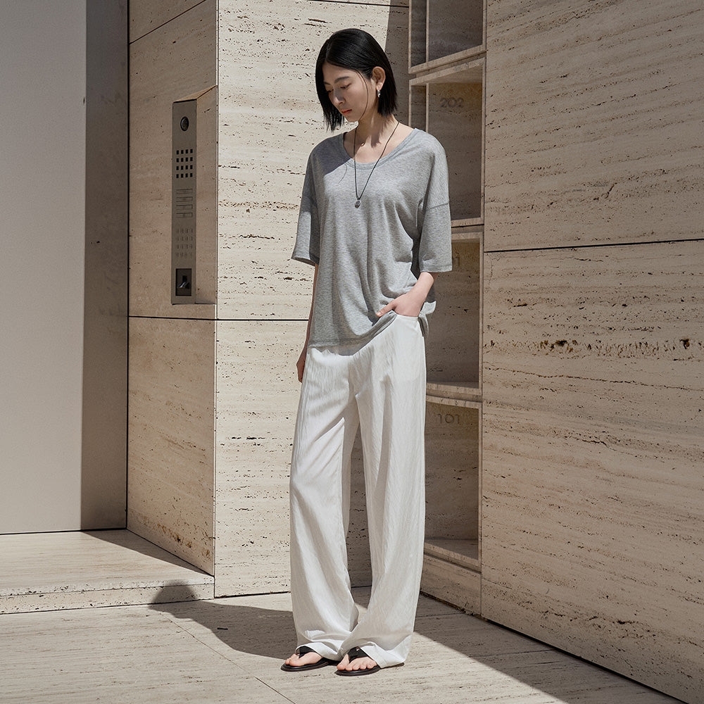 Siyazu [Sobin PICK] SITP5287 U-Neck Relaxed Short Sleeve T-Shirt_Melange gray