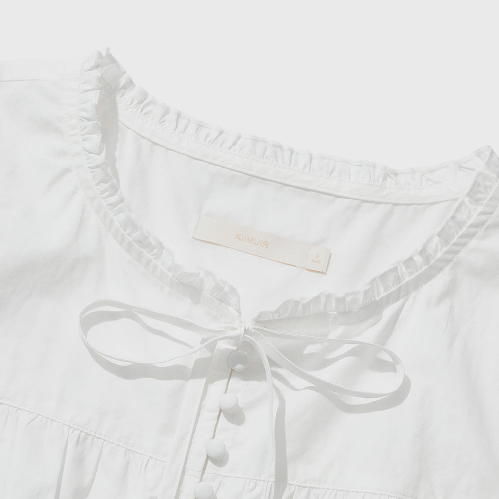 KIIMUIR (Women) Button cap sleeve short sleeve blouse_White