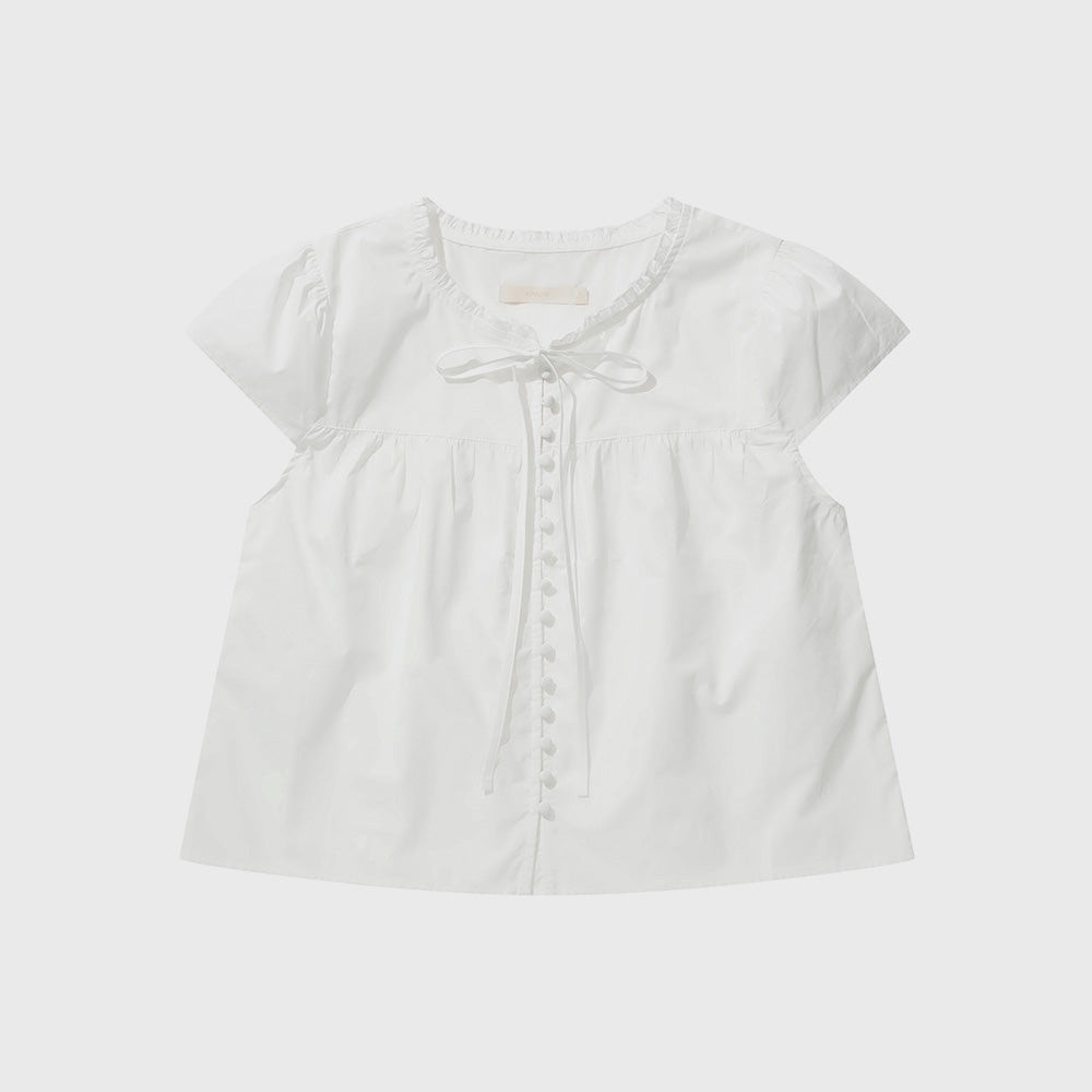 KIIMUIR (Women) Button cap sleeve short sleeve blouse_White