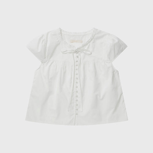 KIIMUIR (Women) Button cap sleeve short sleeve blouse_White