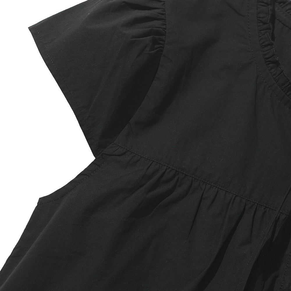 KIIMUIR (Women) Button cap sleeve short sleeve blouse_Black