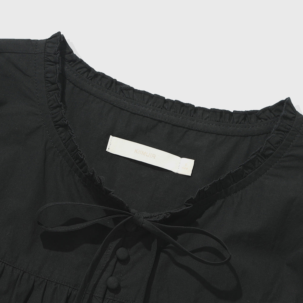 KIIMUIR (Women) Button cap sleeve short sleeve blouse_Black