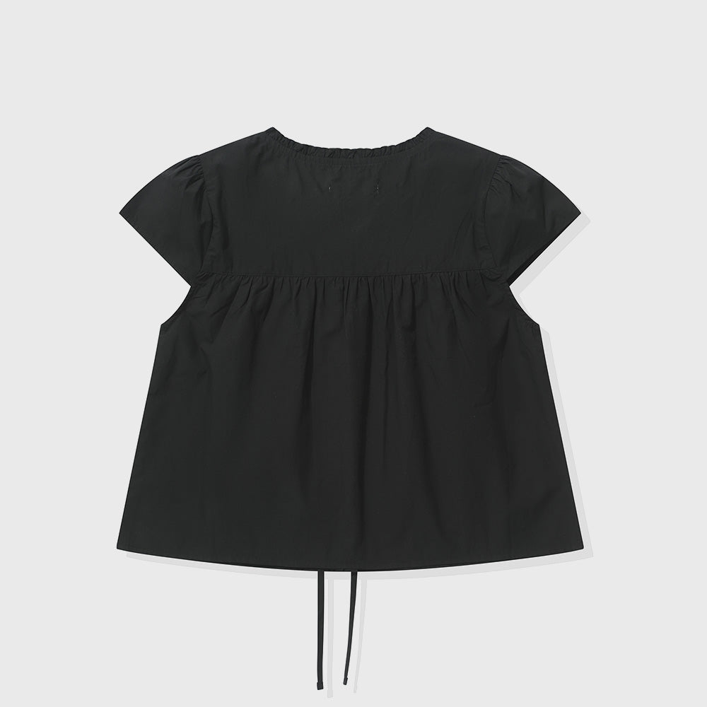 KIIMUIR (Women) Button cap sleeve short sleeve blouse_Black