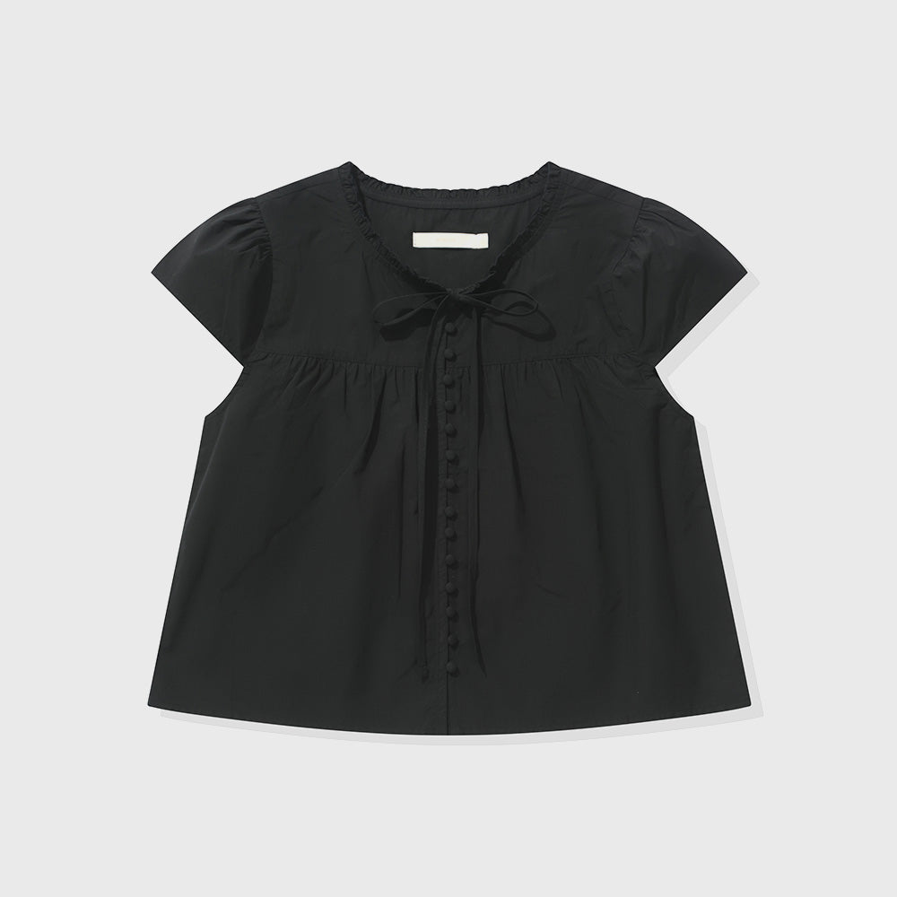 KIIMUIR (Women) Button cap sleeve short sleeve blouse_Black