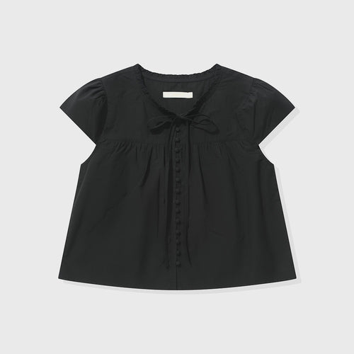 KIIMUIR (Women) Button cap sleeve short sleeve blouse_Black
