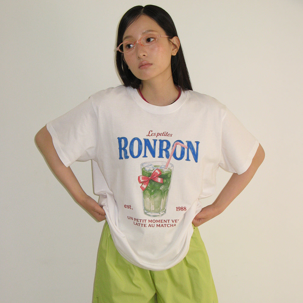 RONRON RIBBON MATCHA BASIC FIT T SHIRT WHITE