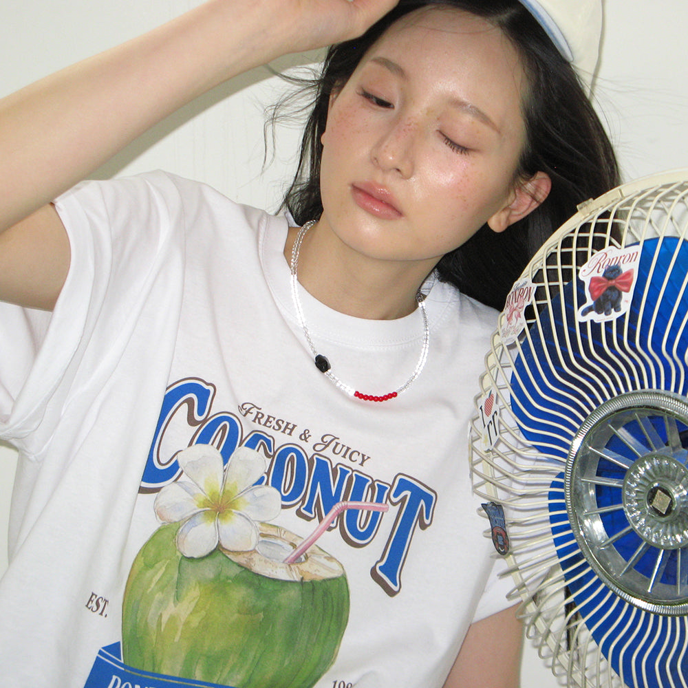 RONRON VINTAGE COCONUT BASIC FIT T SHIRT WHITE