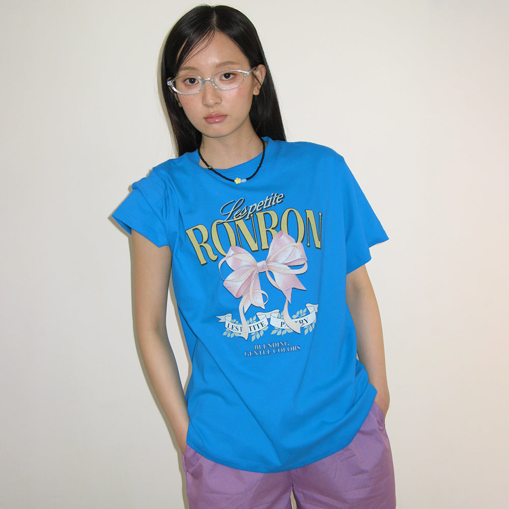 RONRON VINTAGE DOUBLE RIBBON BASIC FIT T SHIRT BLUE