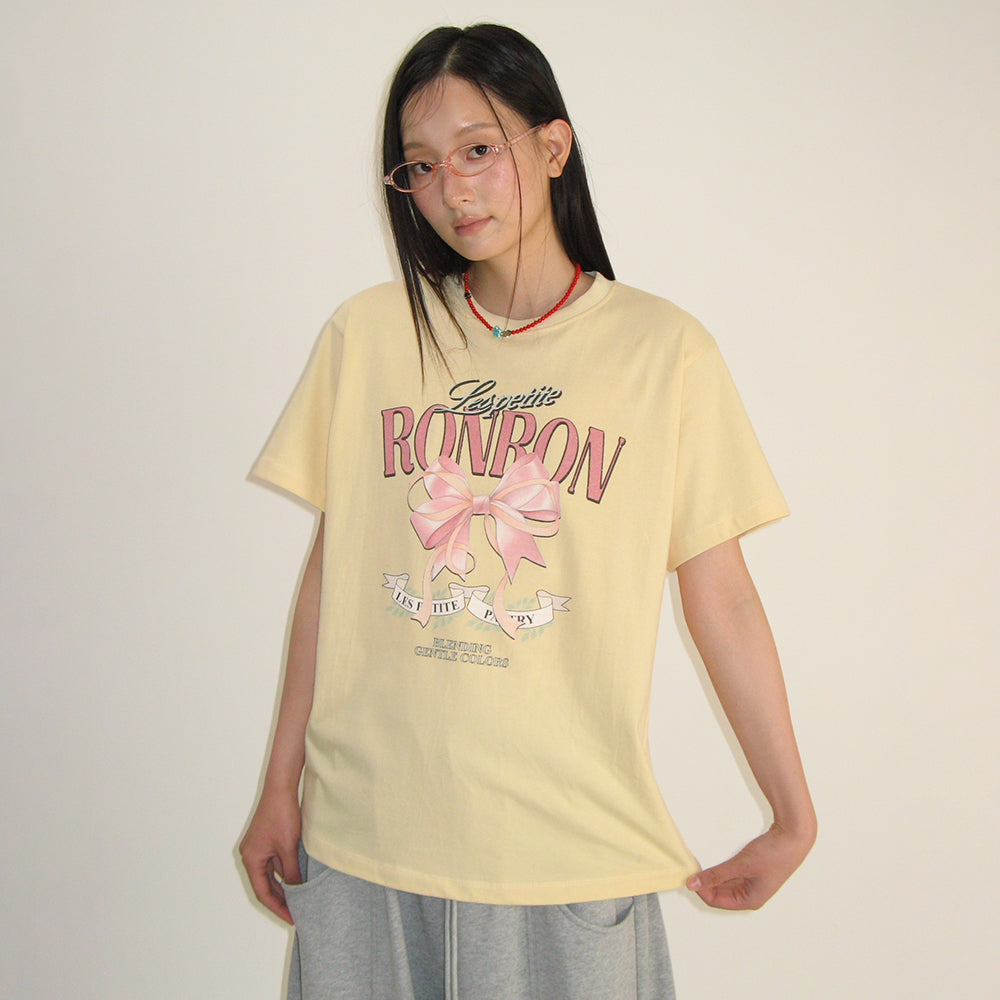 RONRON VINTAGE DOUBLE RIBBON BASIC FIT T SHIRT YELLOW
