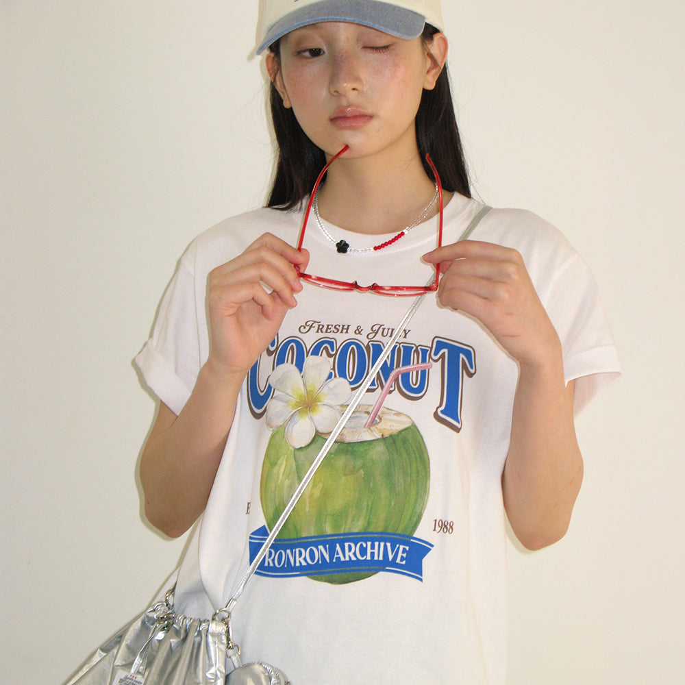 RONRON VINTAGE COCONUT BASIC FIT T SHIRT WHITE