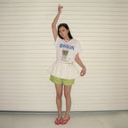 RONRON RIBBON MATCHA BASIC FIT T SHIRT WHITE