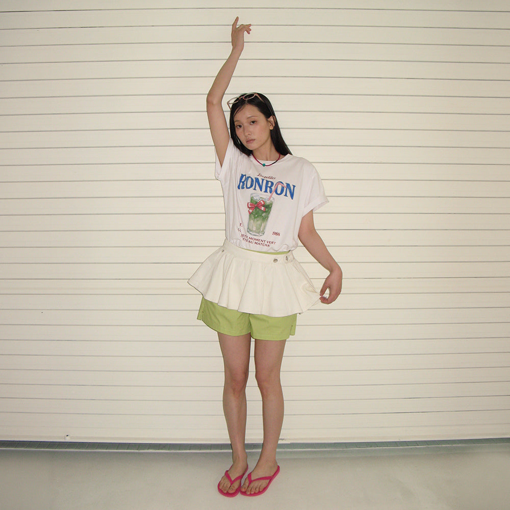 RONRON RIBBON MATCHA BASIC FIT T SHIRT WHITE