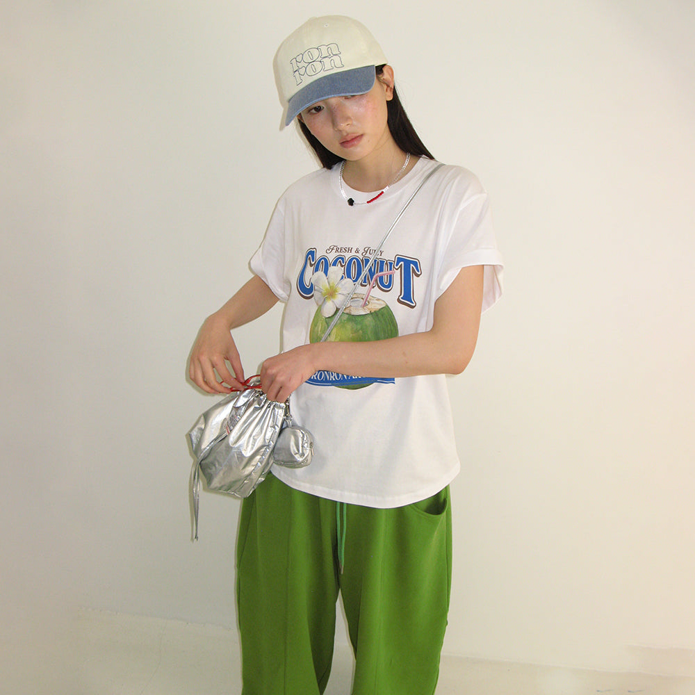 RONRON VINTAGE COCONUT BASIC FIT T SHIRT WHITE