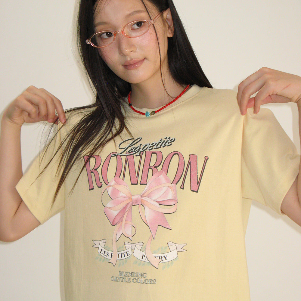 RONRON VINTAGE DOUBLE RIBBON BASIC FIT T SHIRT YELLOW