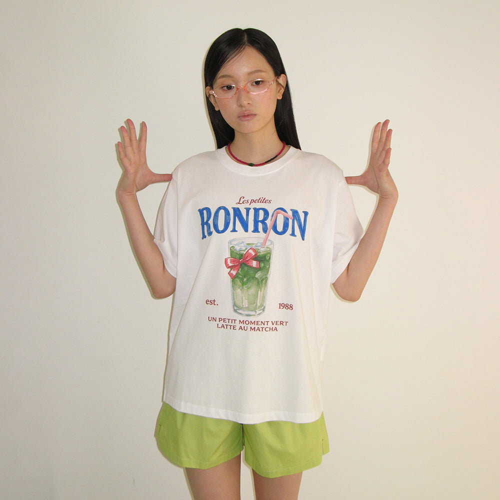 RONRON RIBBON MATCHA BASIC FIT T SHIRT WHITE