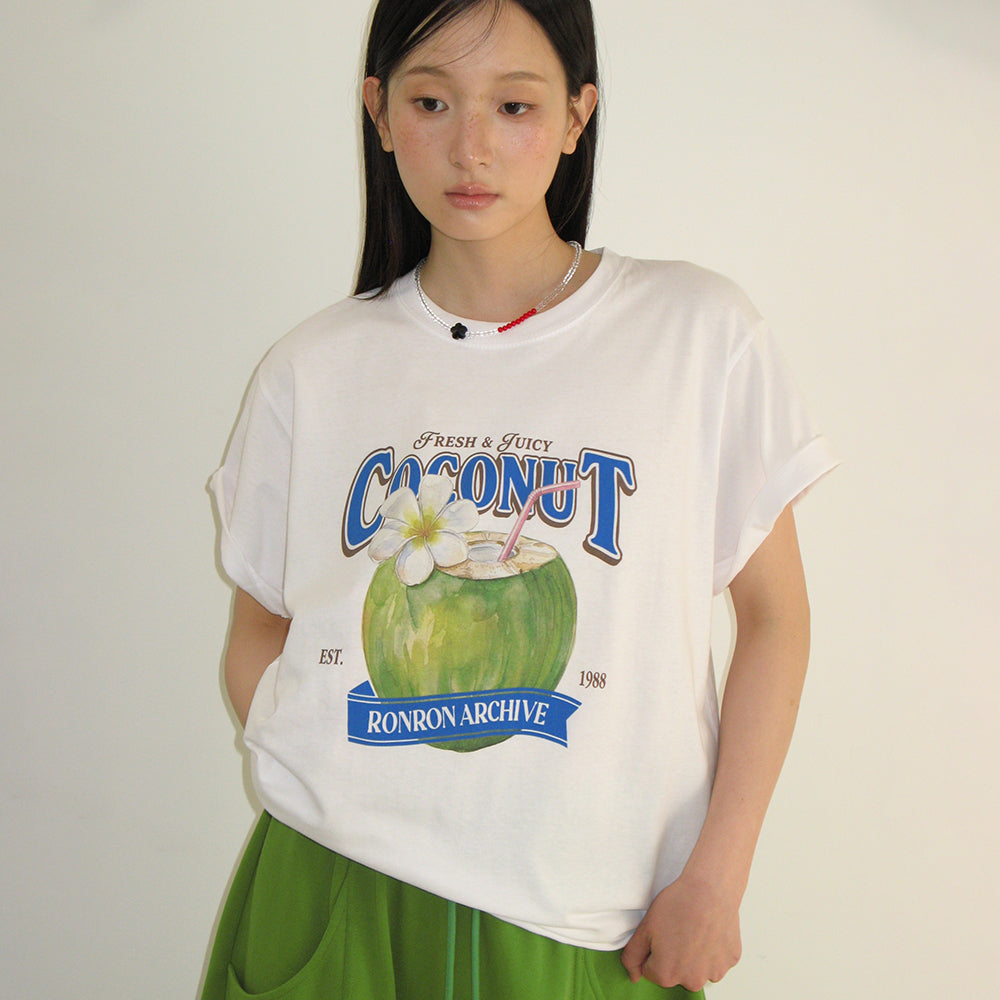 RONRON VINTAGE COCONUT BASIC FIT T SHIRT WHITE
