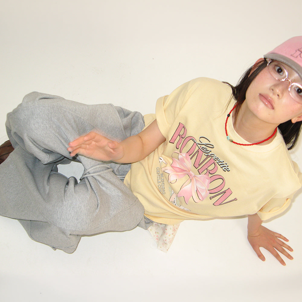 RONRON VINTAGE DOUBLE RIBBON BASIC FIT T SHIRT YELLOW