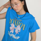 RONRON VINTAGE DOUBLE RIBBON BASIC FIT T SHIRT BLUE
