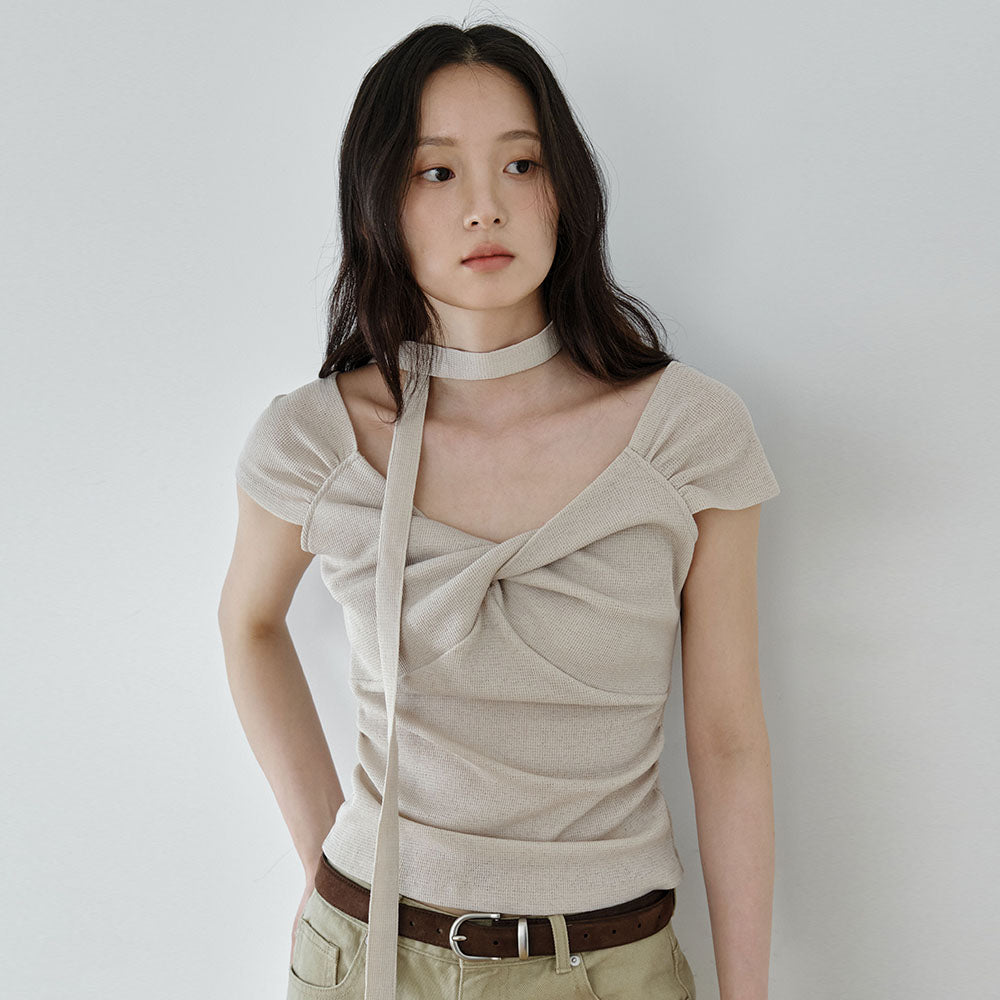 MOSSENTIC Scarf twist top_ Beige