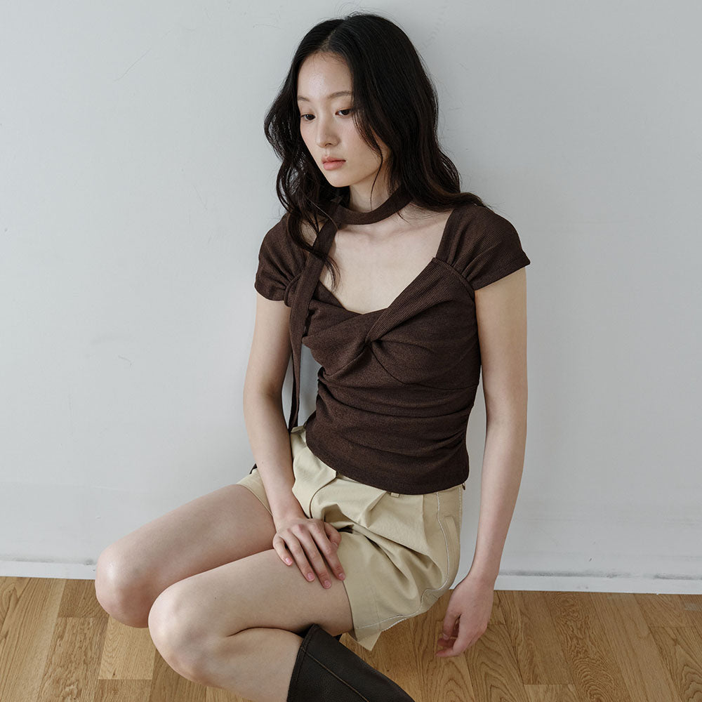 MOSSENTIC Scarf twist top_Brown