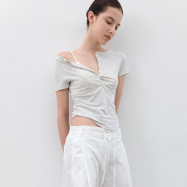 ATELIER NAIN AN BOATNECK BUTTON UP SLIM HALF T (T-7264)